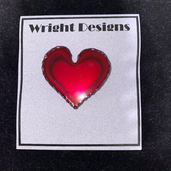 Ruby Red Heart Brooch 2 Inches Chrome-Plated Sheet Steel Hand-Cut David A Wright - Picture 1 of 2